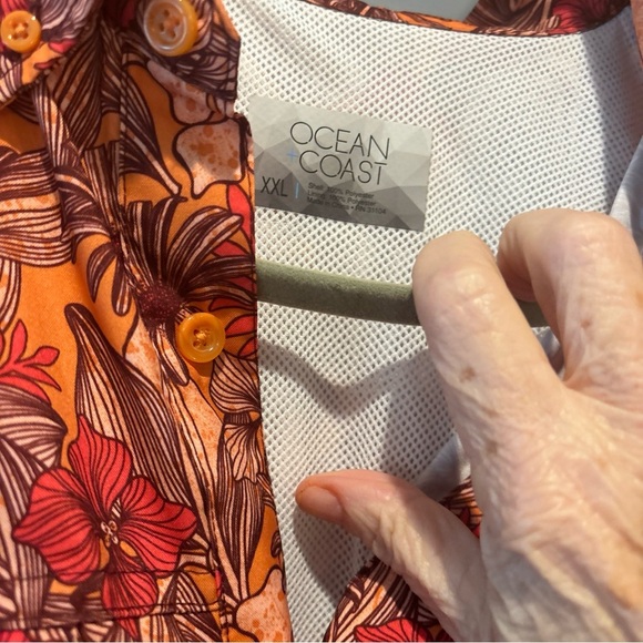 OCEAN COAST XXL MENS HAWAIIAN SHIRT ORANGE CORAL BUTTON DOWN SS POCKET - Picture 3 of 16